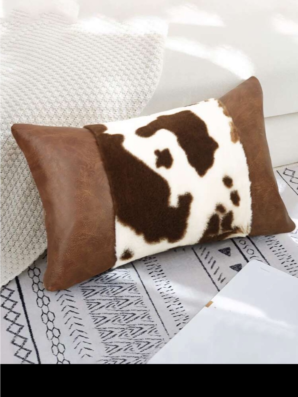 Brown and White Faux Cowhide Accent Pillow Cover